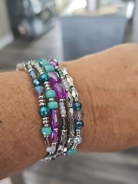 Beaded Multi-Color Wrap Bracelet - Turquoise & Purple